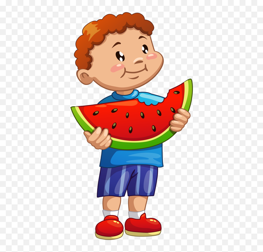 Summer Clip Art Png - Boy Eating Watermelon Children Eating Fruits Clipart Emoji,Eat Clipart