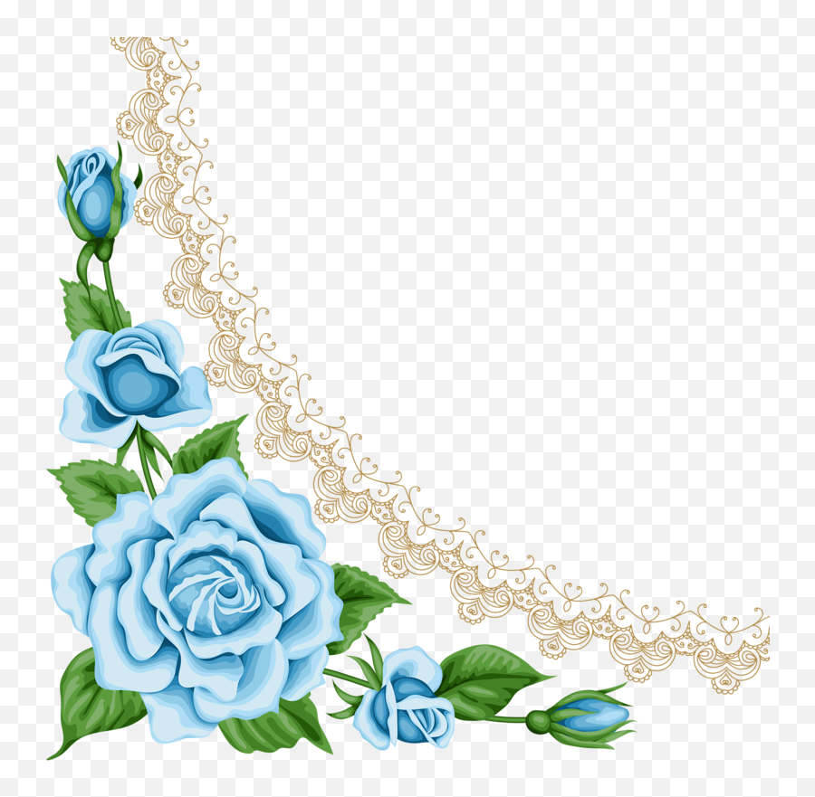 Light Blue Rose Border - Light Blue Flower Border Full Flower Corner Png Hd Emoji,Rose Border Png