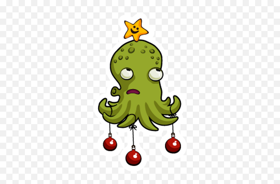 Octopus Christmas Tree Sticker - Sticker Mania Emoji,Red Truck With Christmas Tree Clipart
