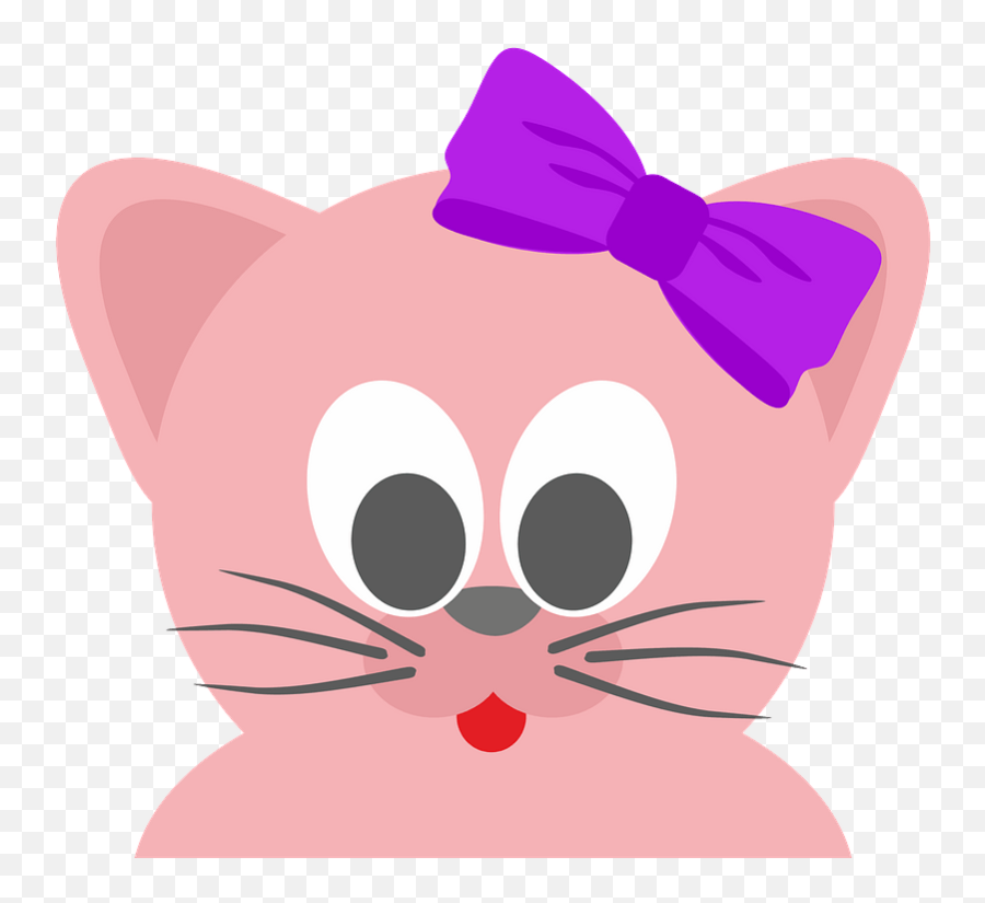 Cartoon Cat With Hair Bow Clipart - Kucing Pink Png Emoji,Hair Bow Clipart