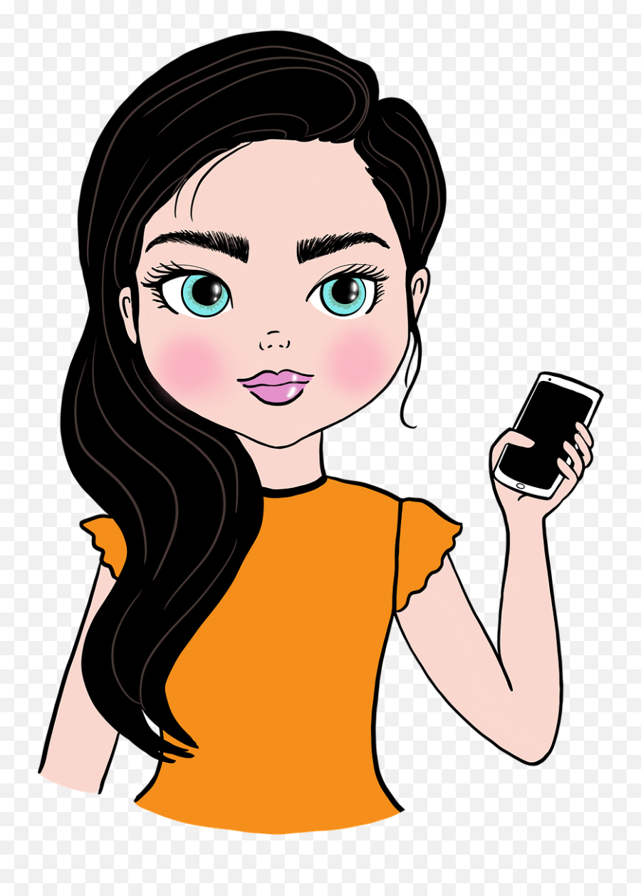 Vector Clipart Girl Using Mobile Phone - Smartphone Emoji,Clipart Girl