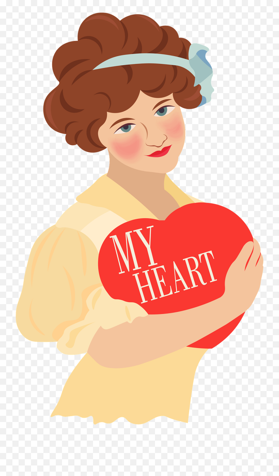 Valentine Vintage Card - Girl With Love Heart Box Clipart Free Emoji,Love Heart Clipart