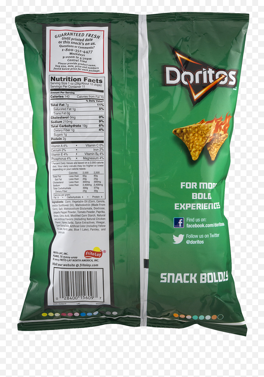 Download Doritos Tortilla Chips Salsa Verde - 337 Oz Pack Calories In Green Doritos Emoji,Doritos Transparent