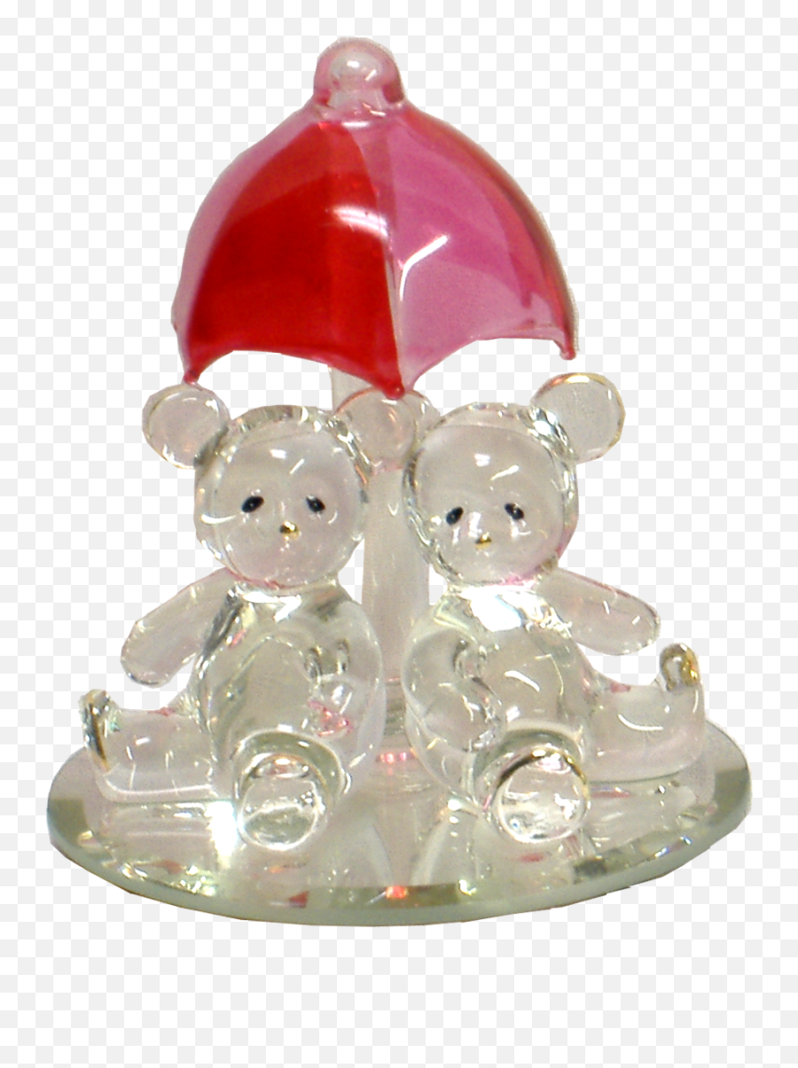 Glass Bear Cubs Under Umbrella On Mirror 22k Gold Trim - Holiday Ornament Emoji,Cubs Bear Logo