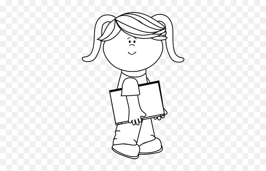 White Girl Walking With A Book Clip Art - Girl Student Clip Art Black And White Emoji,Walking Clipart