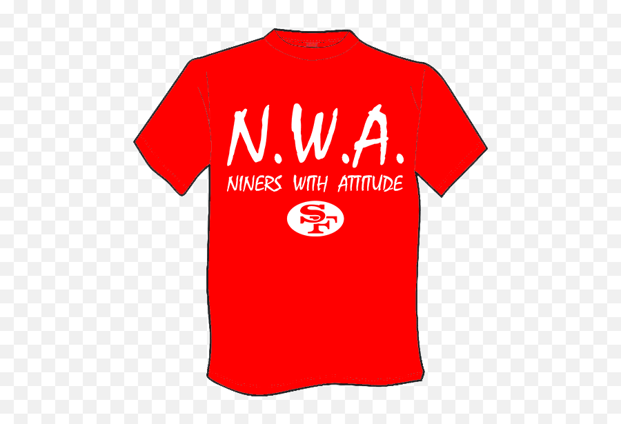 Nwa Niners With Attitude Red T - Shirt White Letters Patel The Name Is Enough Emoji,Niners Logo