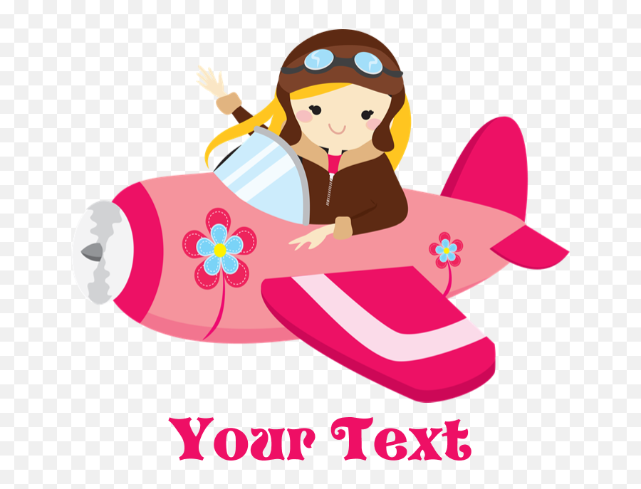 Download Pink Airplane Girl Pilot With - Airplane With Girl Clipart Png Emoji,Pilot Clipart