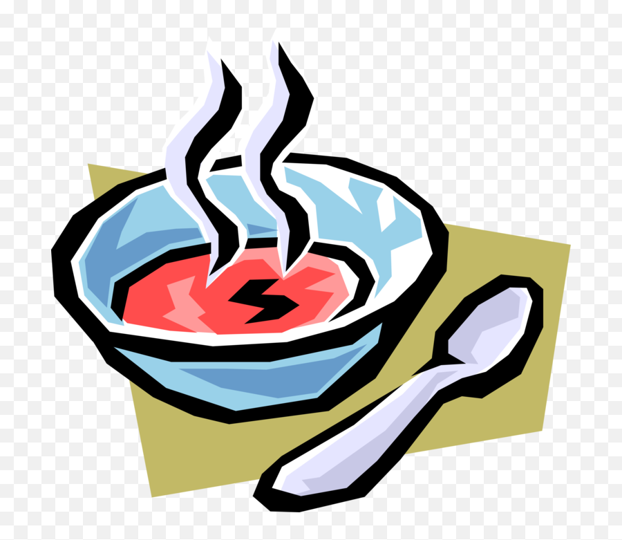 Vector Illustration Of Bowl Of Hot Soup With Spoon - Cartoon Emoji,Bowl Of Soup Clipart