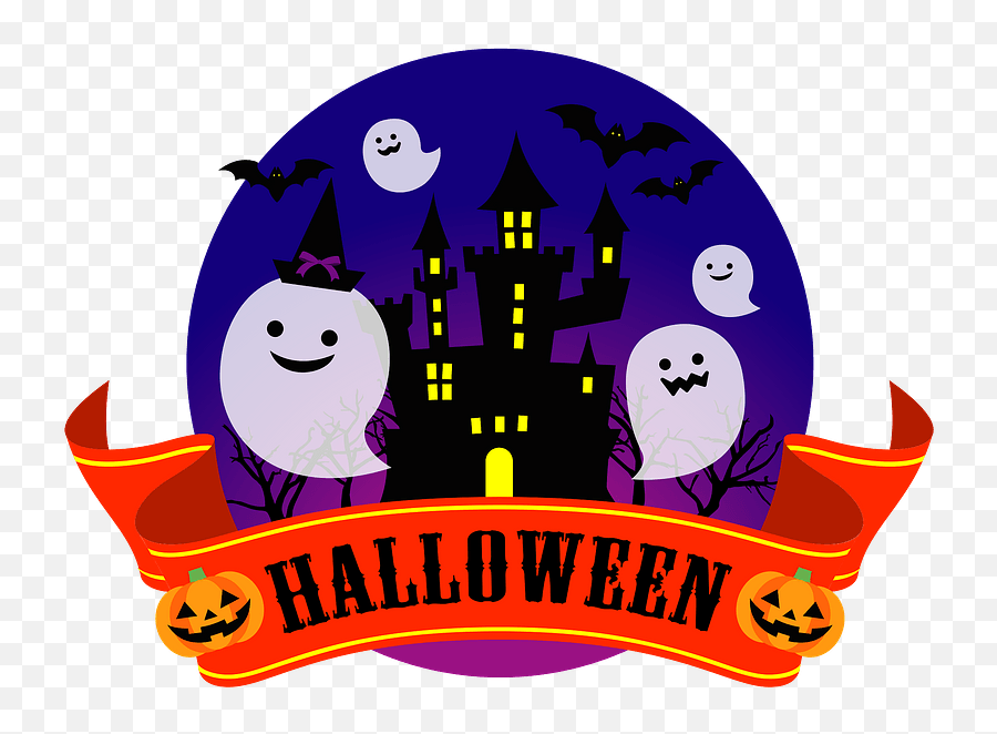 Halloween Scene - Haunted House Ghosts Banner Clipart Cute Haunted House Halloween Clipart Emoji,Ghosts Clipart