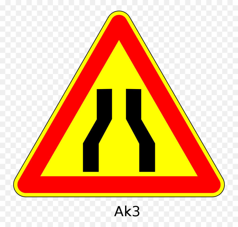 Vector Illustration Of Road Narrows Ahead Temporary - Road Narrows Both Sides Sign Png Emoji,Triangular Clipart