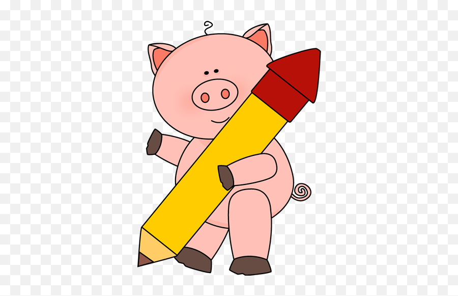 Pig With A Big Pencil Clip Art - Pig With A Big Pencil Image Animals With Pencil Clipart Emoji,Pencil Clipart