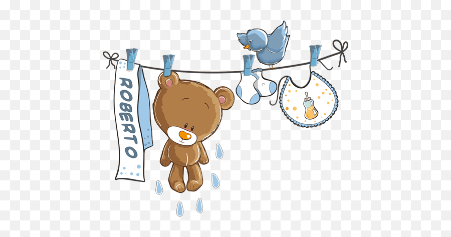 Kids Wall Sticker Custom Bear On The Clothesline Blue Emoji,Clothesline Clipart
