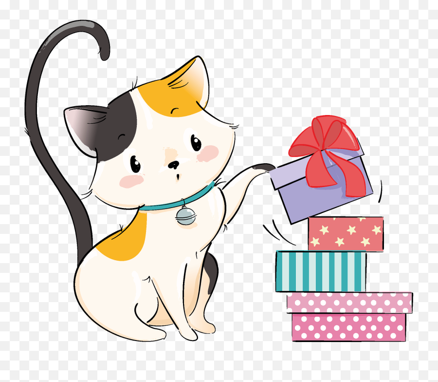 Cute Cat With Gifts Boxes Clipart - Cat With Gift Clipart Emoji,Cute Cat Clipart