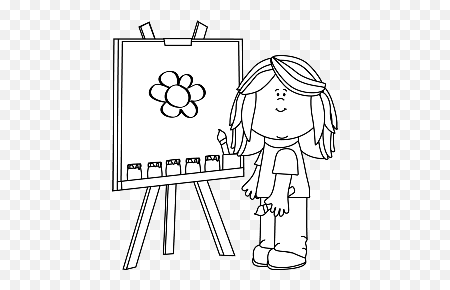 White Girl Painting - Painting Clipart Black And White Emoji,Painting Clipart
