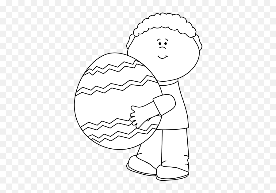 Black And White Boy Holding A Giant Easter Egg Clip Art - Easter Egg Boy Clipart Black And White Emoji,Easter Clipart Black And White