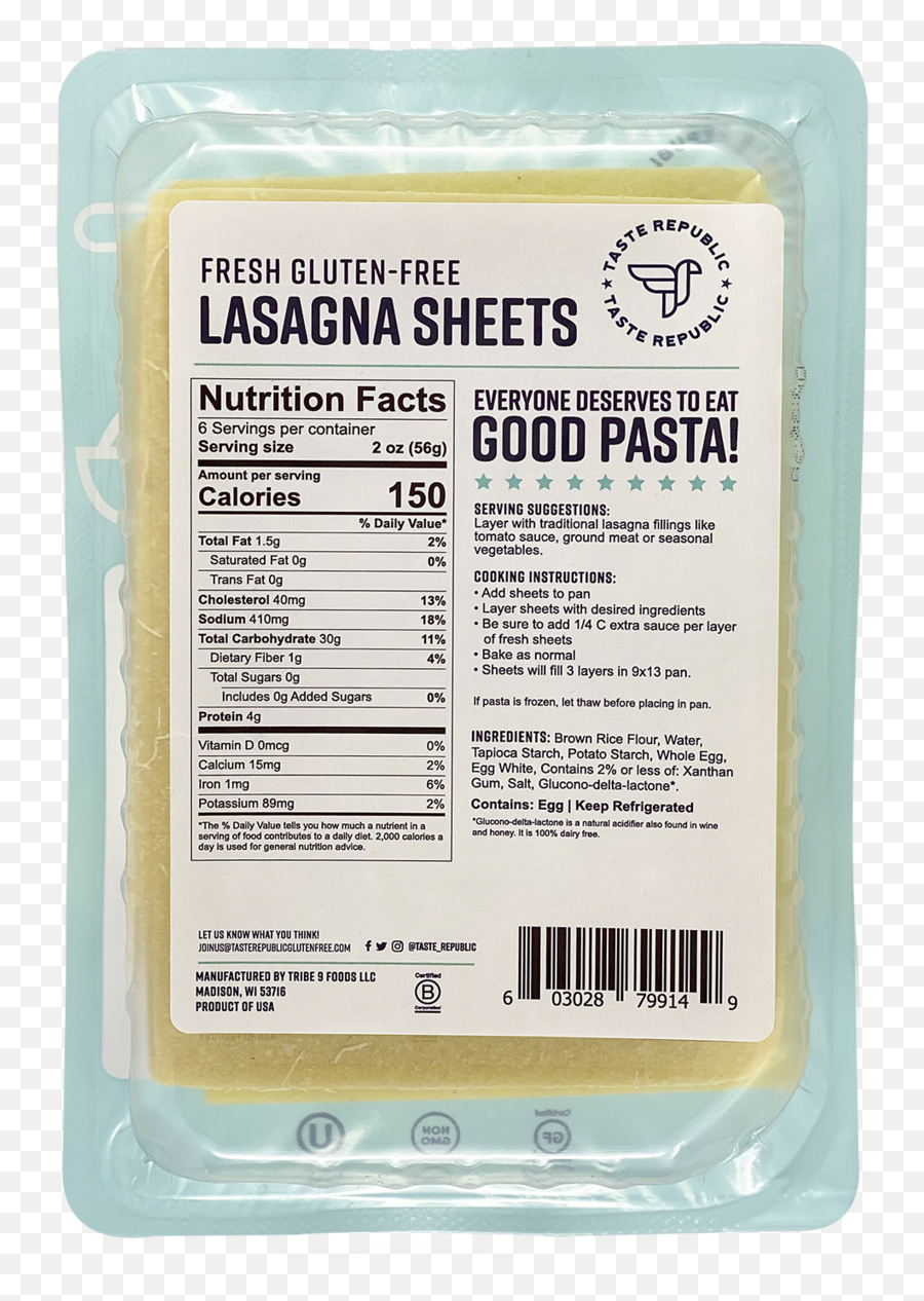 Fresh Gluten - Free Lasagna Sheets 6pack Product Label Emoji,Lasagna Png