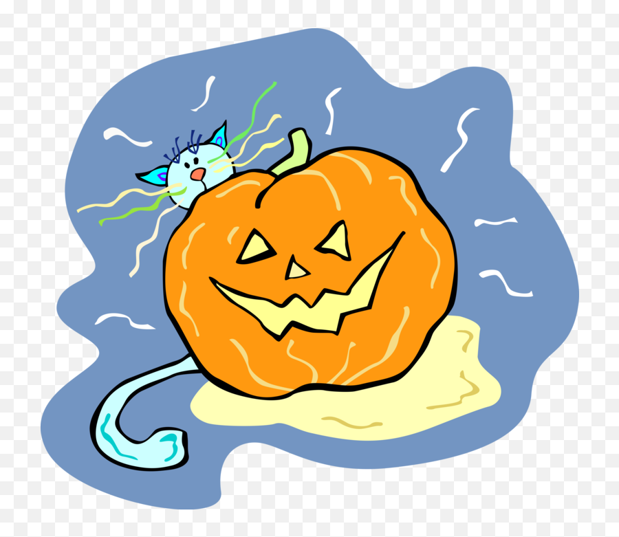 Cat With Halloween Jack - Ou0027lantern Vector Image Happy Emoji,Pumpkin Carving Clipart