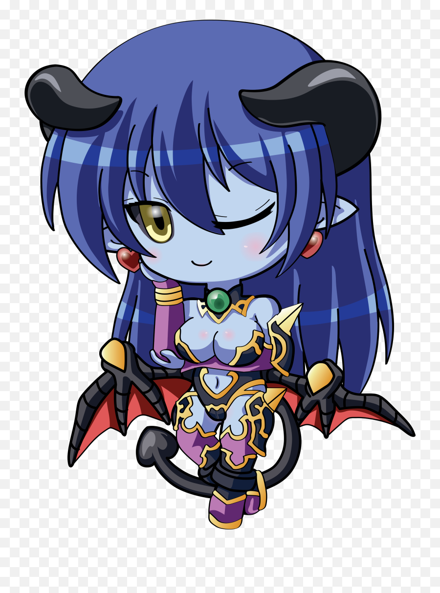 Armor Astaroth Blue Blue Hair Chibi Demon Horns Necklace - Fictional Character Emoji,Demon Horns Png