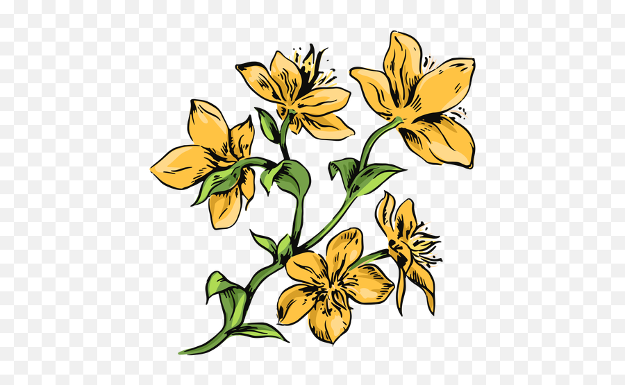 Yellow Flowers Branch Illustration - Dibujo De Flores Amarillas Emoji,Flowers Transparent