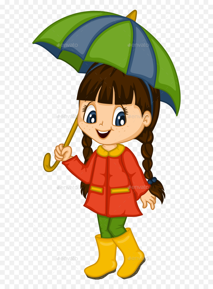 Cute Little Girl For 4 Seasons - Girl Cartoon 4 Seasons Girl With Umbrella Clipart Emoji,Seasons Clipart