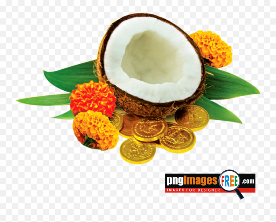 Gold Coin Flower With Leaf And Coconut - Akshay Tritiya Banner Png Emoji,Coconut Png