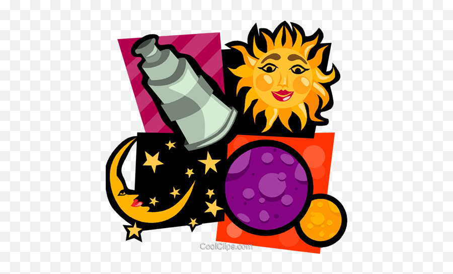 Astrology Sun Moon Stars Telescope Royalty Free Vector - Dot Emoji,Moon And Stars Clipart