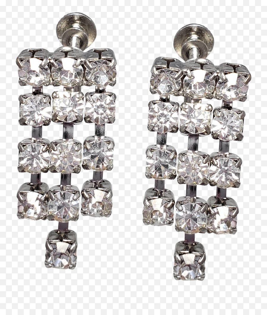 Art Deco Dangling Strand Clear Crystal Silver Tone Earrings Screw Backs Emoji,Transparent Earrings