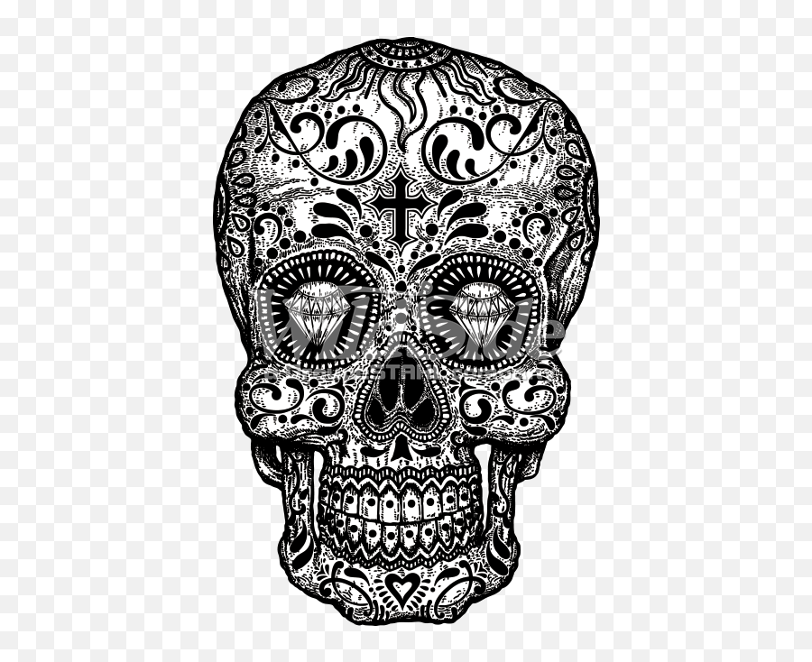 Sugar Skull Black And White Png U0026 Free Sugar Skull Black And - Skull With Diamond For Eyes Emoji,Sugar Skull Clipart