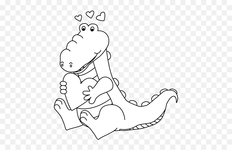 Alligator Black And White Black And White Alligator - Valentine Clipart Black And White Emoji,Alligator Clipart