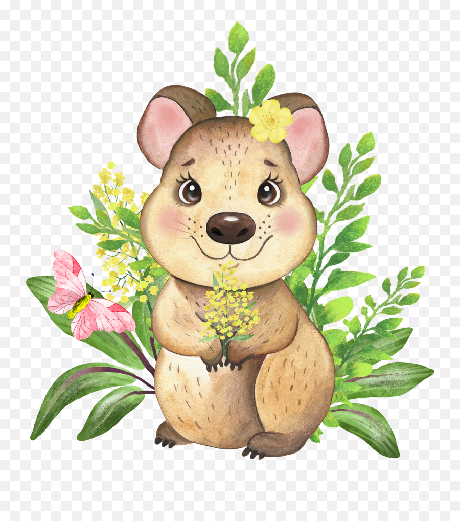 Australian Animals Clipart Koala Platypus Quokka Flowers - Australian Quokka Clipart Emoji,Animals Clipart