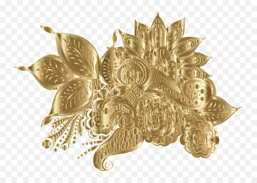Gold Ornamental Floral Line Art - Openclipart Emoji,Gold Flowers Png