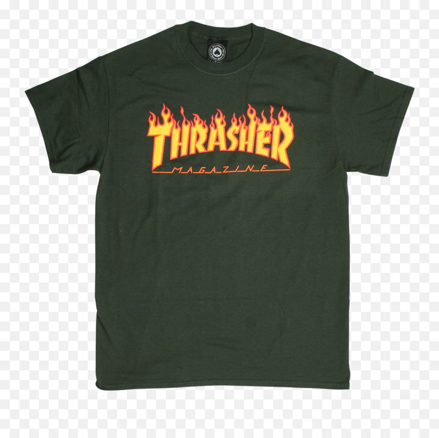 Thrasher Flame T - Thrasher Emoji,Green Flames Png