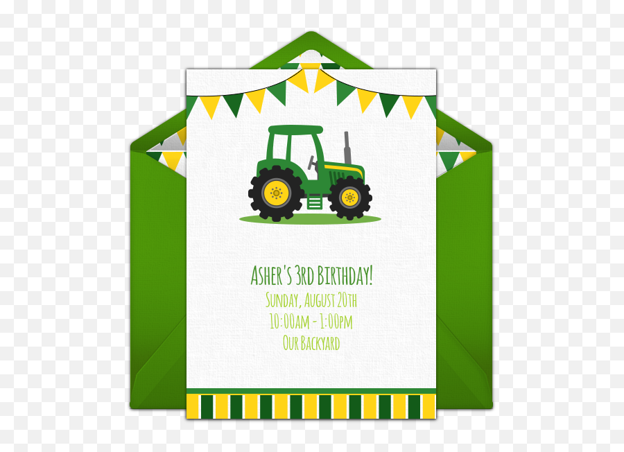 Tractor Birthday Invitation Clipart - Full Size Clipart Emoji,Green Tractor Clipart