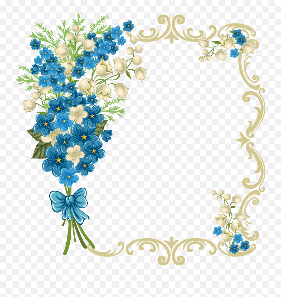 Flowers Borders Clipart Blue - Molduras De Flores Azuis Emoji,Flower Border Clipart