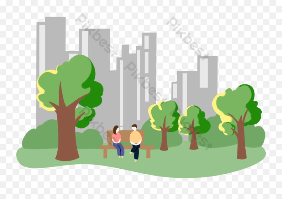 Cartoon Man And Woman Under Big Tree In City Park Png Emoji,Tree Cartoon Png