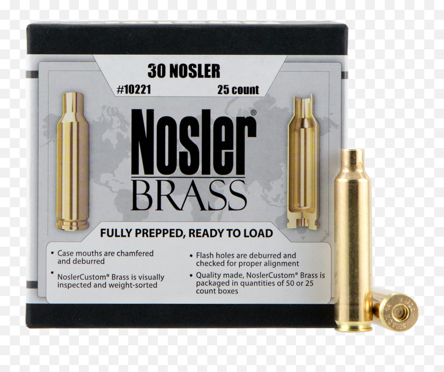 Nosler Custom Reloading Brass 30 Nosler Box Of 25 Emoji,Bullet Hole Metal Png