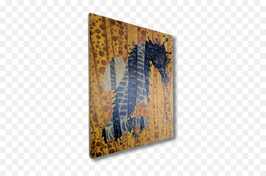 Fragmented Seahorse Wood Print Blue On A Yellow Background Emoji,Yellow Background Png