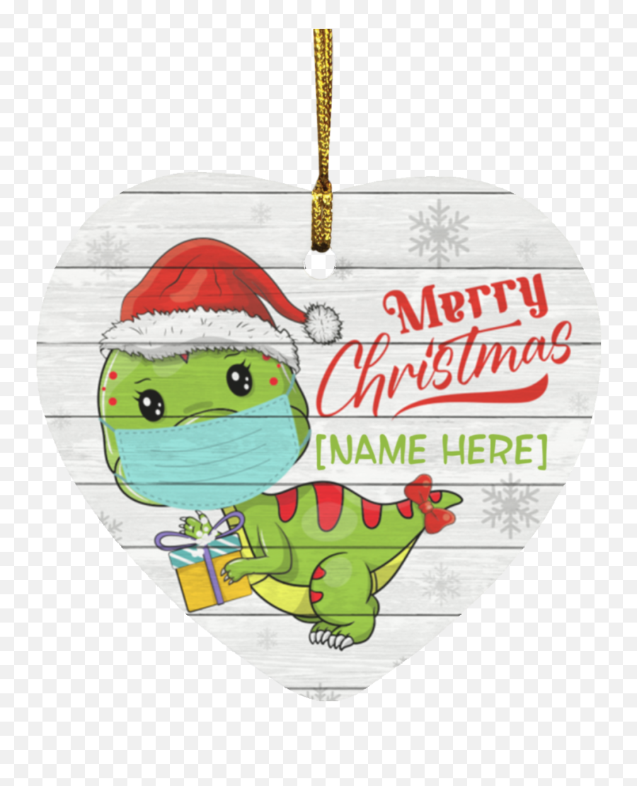Personalized Cute Dinosaur Wearing Mask And Santa Hat Merry Christmas Heart Christmas Tree Ornament Keepsake Emoji,Santa Hats Transparent