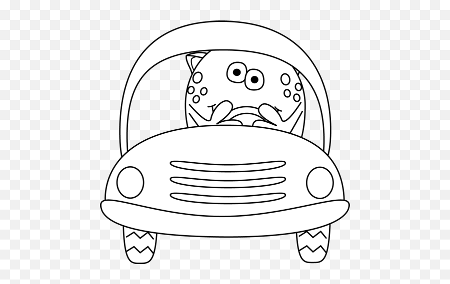 Black And White Monster Driving A Car Clip Art - Black And Fish In Car Clipart Black And White Emoji,Monster Outline Clipart