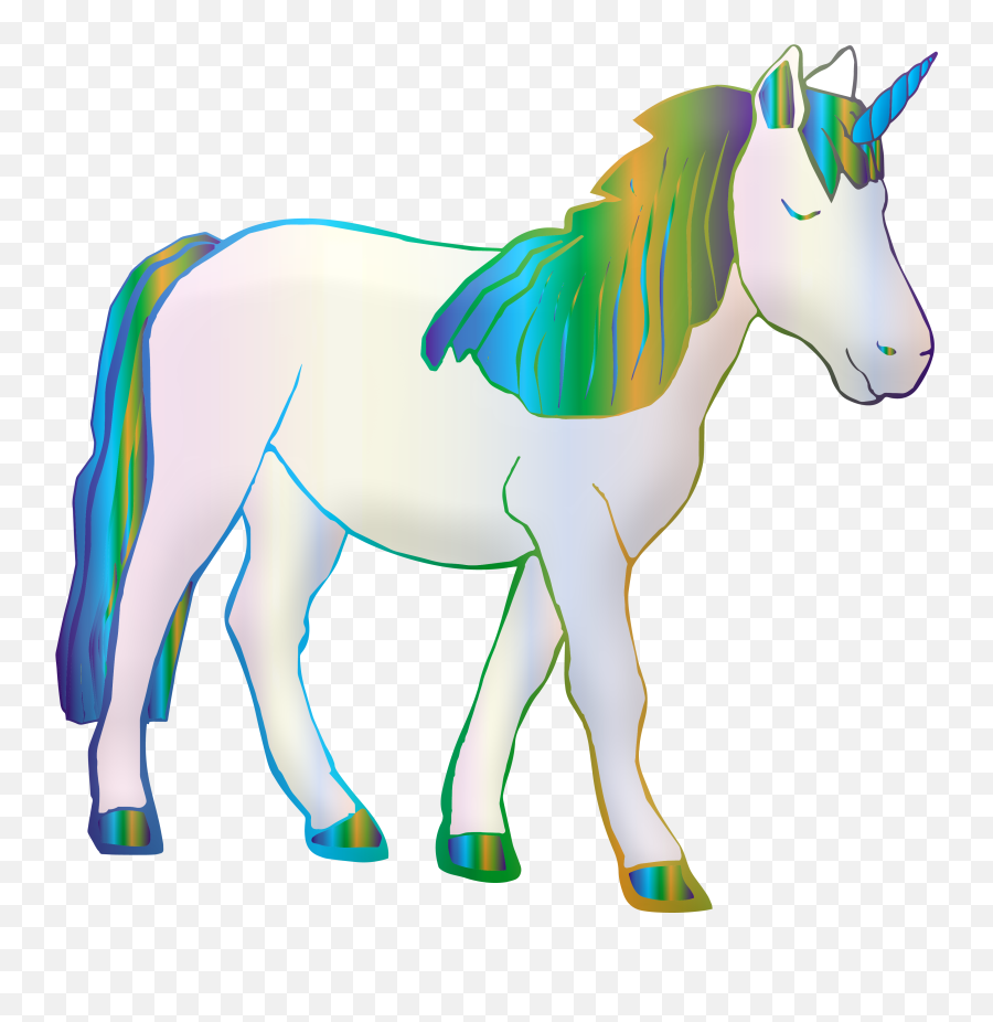 Drawn Unicorn With A Rainbow Mane On A White Background Free - Unicorn Emoji,Unicorn Transparent Background