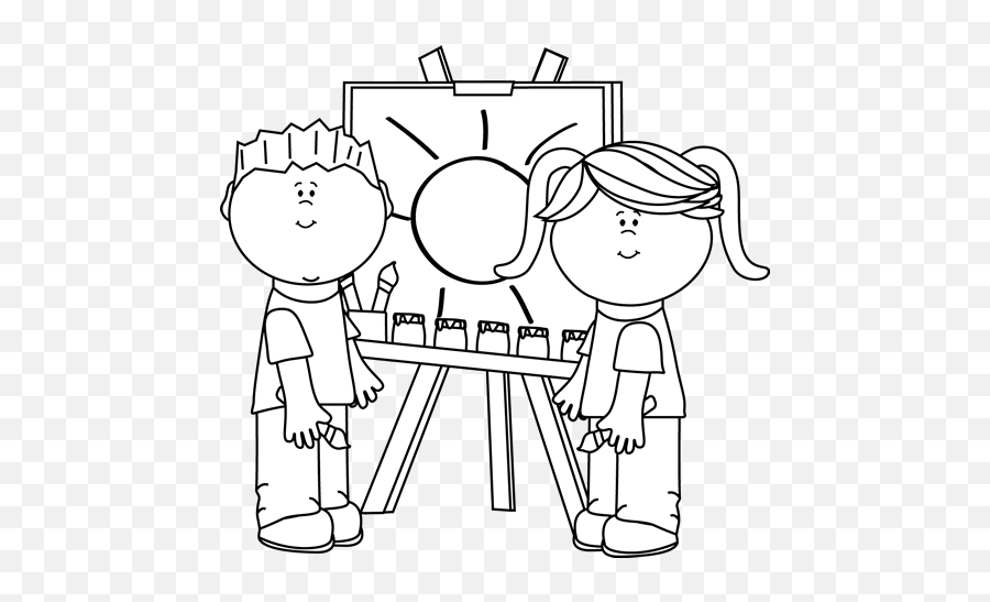 Black Child Painting Clip Art Royalty - Kids Art Clipart Black And White Emoji,Painting Clipart