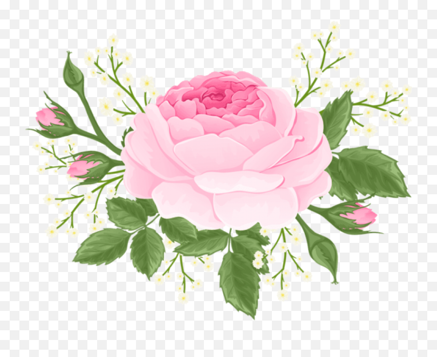 Pink Rose With White Flowers Png Clip Art Image Pink - Floral Emoji,White Flower Png