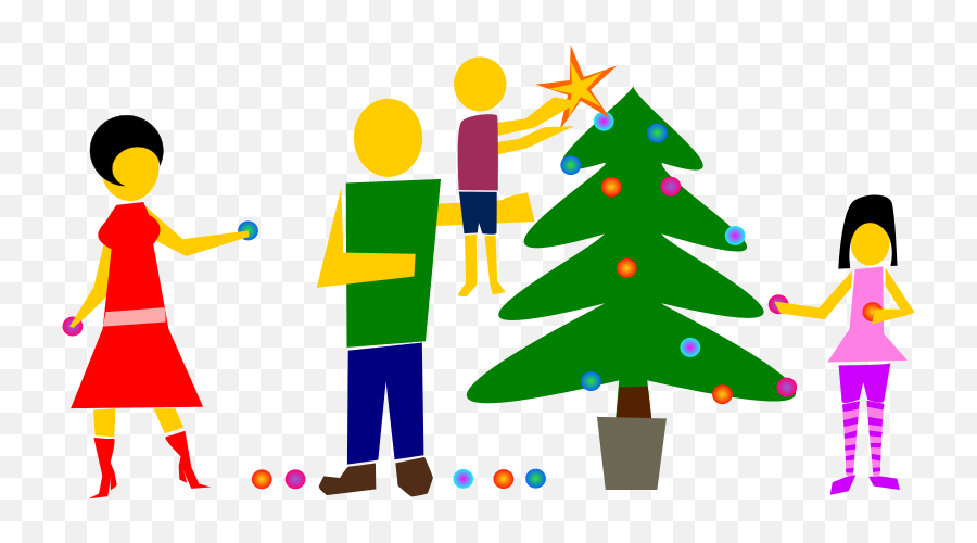 Family Decorating Christmas Tree - Openclipart Emoji,Family Tree With People Clipart