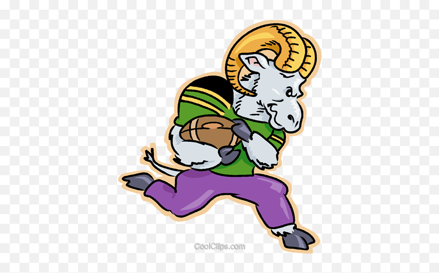 Ram Running With A Football Royalty Free Vector Clip Art - Running Ram Cartoon Emoji,Ram Clipart
