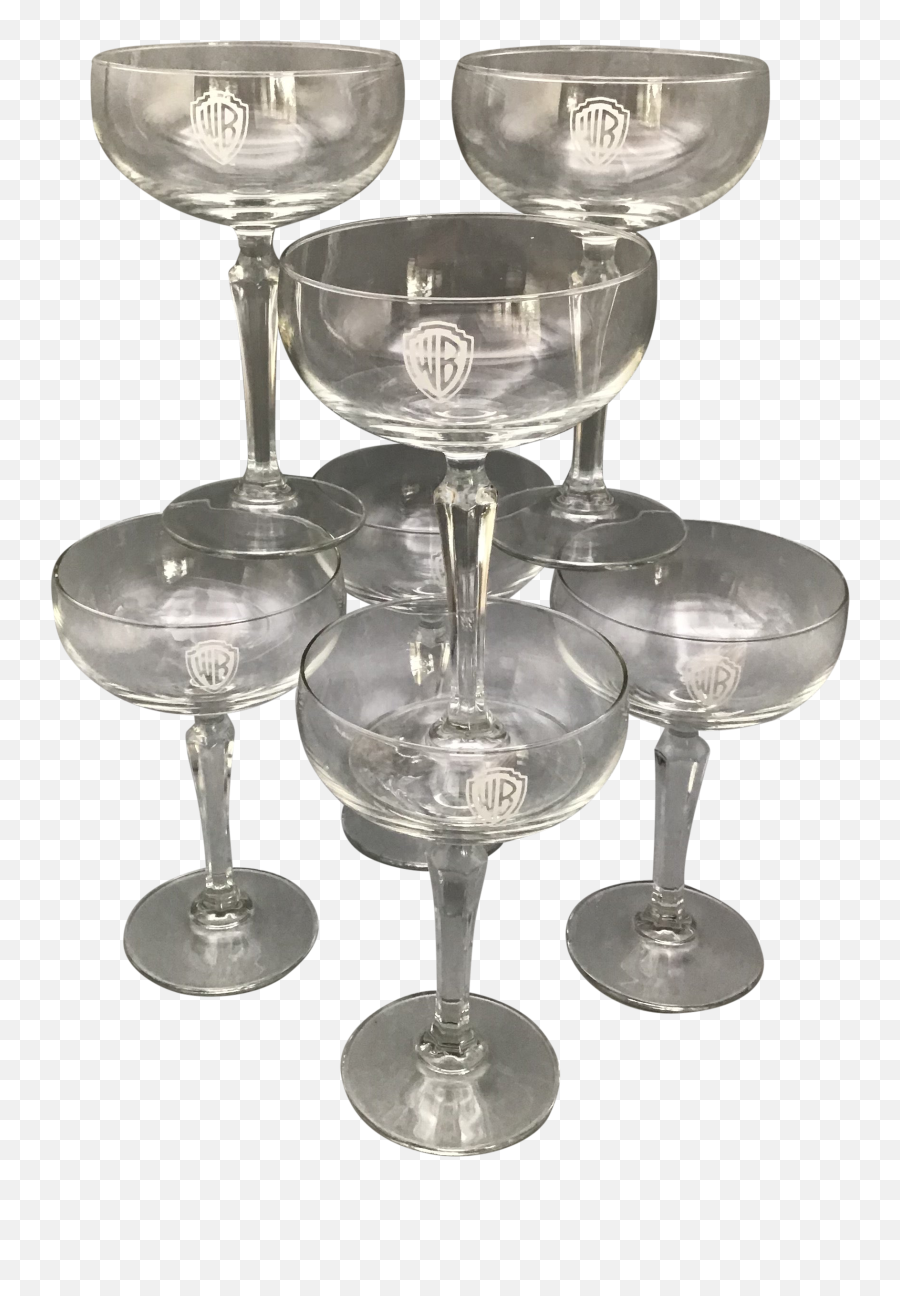 Warner Brothers Studio Logo On Fostoria Glass Champagne Coupes - Set Of 7 Emoji,Wine Glass Logo