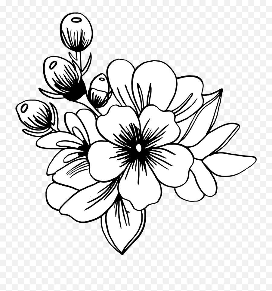 Flower Png Black And White Clipart - Full Size Clipart Flower Black And White Png Transparent Emoji,White Flower Png