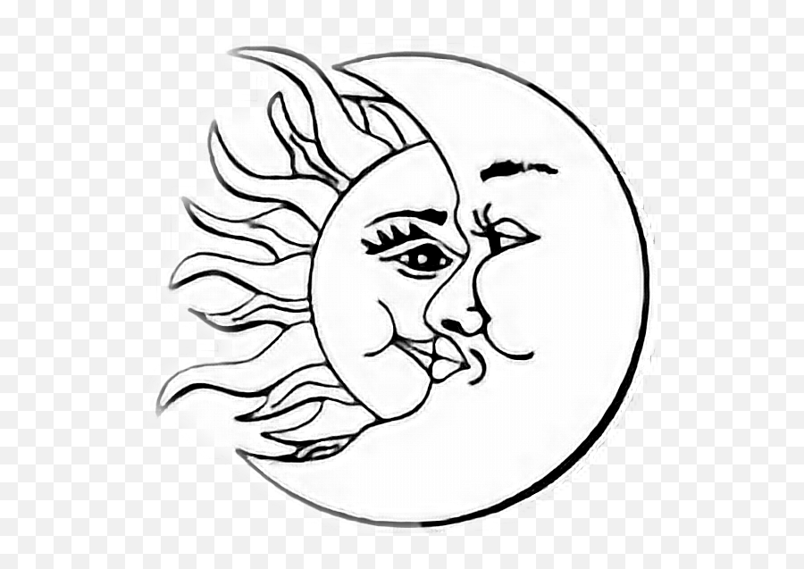 Sun Tattoo Png - Moon And Sun Clip Art Black And White Emoji,Sun And Moon Clipart Black And White