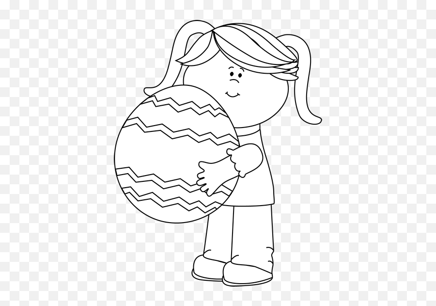 Black And White Girl With A Big Easter Egg - Free Clipart Dot Emoji,Easter Clipart Black And White