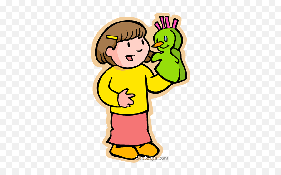 Kids Girl With Puppet Royalty - Puppet Clip Art Emoji,Children Play Clipart