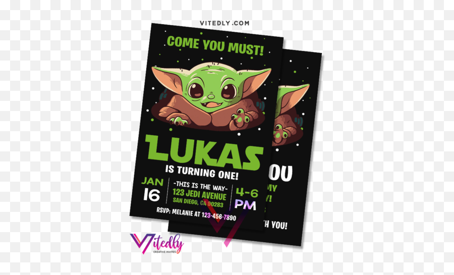 Baby Yoda Birthday Invitation With Free Thank You Card - Yoda Emoji,Baby Yoda Png